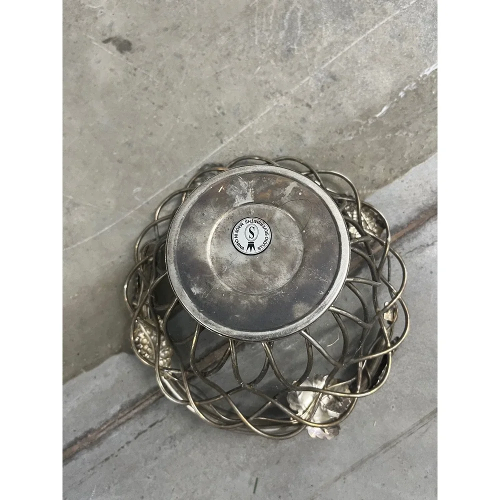 Studio Silversmiths Silver Plated Grapevine Wire Basket with Handle Centerpiece